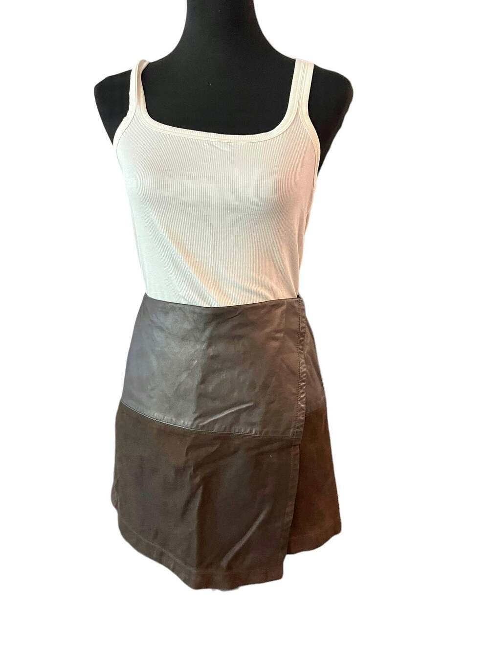 Alice + Olivia Lamb Leather Two Tone Suede Brown Mini Skirt Size 6